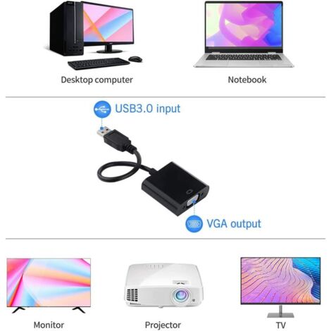 GERUI Adaptateur USB vers VGA, USB 3.0/2.0 vers VGA, convertisseur vidéo HD 1080p pour PC, ordinateur portable, TV HDTV, compatible avec Windows XP/7/8/8.1/10 GERUI Adaptateur USB vers VGA, USB 3.0/2.0 vers VGA, convertisseur vidéo HD 1080p pour PC, ordinateur portable, TV HDTV, compatible avec Windows XP/7/8/8.1/10