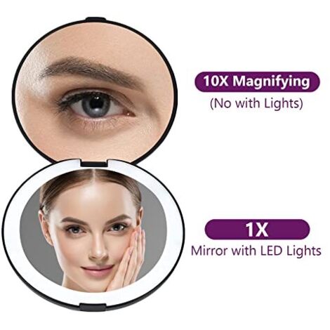 Miroir cosmétique double face avec éclairage LED, pliable, chargement USB, noir - RAPANDA