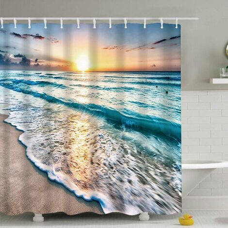 180 x 180 cm Home Rideau de Douche, Rideau de Douche Marine, imperméable et résistant à la moisissure Ocean Beach Sunrise Print Fashion Motif Rideau de Douche (1/5)