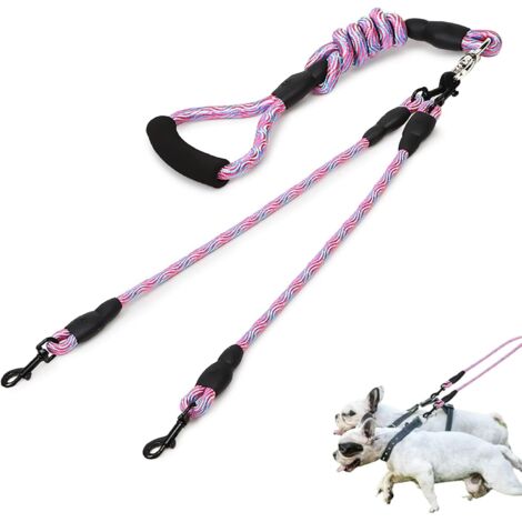 Laisse pour Chien Double, Laisse 2 Chiens, Double Laisse de Chien Amovible Anti-enchevêtrement Prise Confortable Formation à la Marche pour Deux Chiens de Taille Moyenne ou Grande (Rose) (1/5)