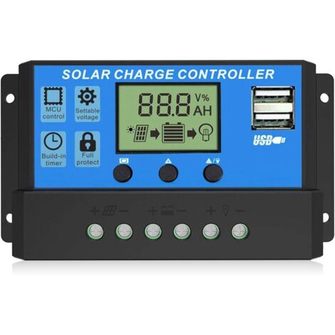 Contrôleur de Charge Solaire, Régulateur Intelligent de Batterie de Panneau Solaire à Deux Ports USB, Contrôleur de réverbère à écran LCD réglable Multifonction, 12V24V 30A-RAPANDA (1/5)