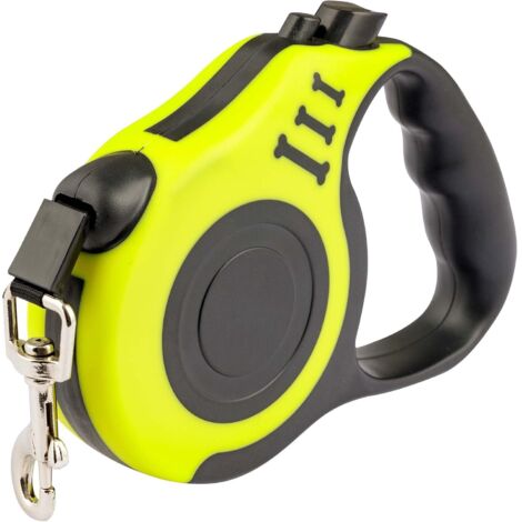 Laisse rétractable pour chien 5 mètres – Poignée ergonomique antidérapante – Cordon en nylon épais – Pour chiens jusqu'à 25 kg