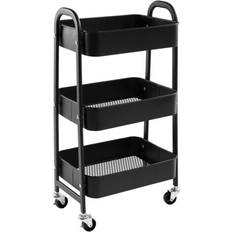 Chariot de Rangement Chariot de Service en Métal à 3 Niveaux, Chariot de Rangement pour Chariot avec Roues pour Bureau de Salle de Bains de Maquillage de Cuisine, Noir (1/5)