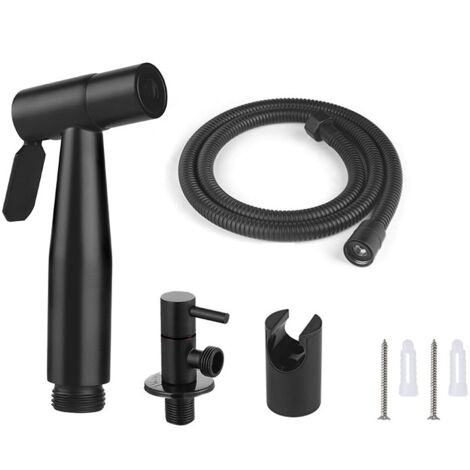Kit de douchette WC comprenant un tuyau de 1,5 m et un support avec adaptateurs G1/2, couleur noire. (1/4)