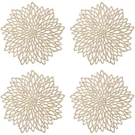 CSPARKV 38cm Set de Table Rond évidé, 4 pièces Set de Table Rond doré métallisé Set de Table antidérapant Tapis de Protection en PVC à Coaster en Plastique Mats (1/5)