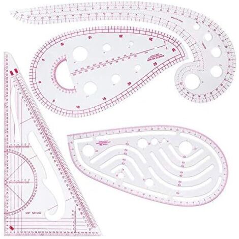 CSPARKV Couture Règle 4 Pièces Règle Métrique Règle de Courbe pour la Couture Modèle de Dessin Outil Sur Mesure pour Vêtements de Bricolage (1/4)