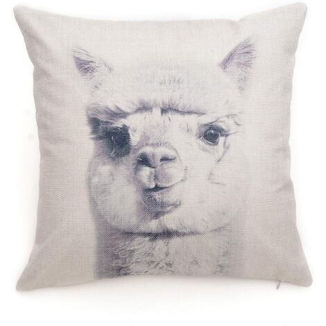 Taie D'oreiller Coton Lin Animaux Motif Coussin Décoration pour La Maison Canapé Voiture Set Banc Canapé Décor(Alpaga) (1/5)