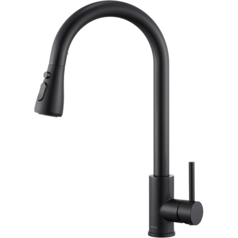 Mitigeur de cuisine noir, 3 modes de réglage, robinet d'évier extractible, bec pivotant à 360°, acier inoxydable 304 (1/5)