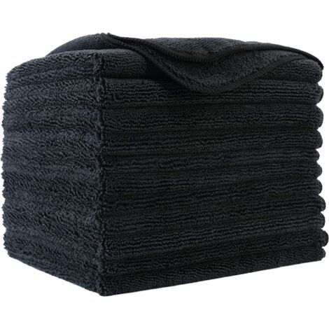 12 Chiffons de Nettoyage en Microfibres - qualité Premium - Noir -30 x 30 cm (1/5)