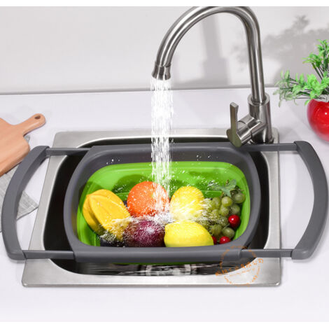 Panier égouttoir d'évier,Plateau de lavage de fruits et légumes pliable en silicone pour la maison, la cuisine, le restaurant, les nouilles, le lavage des nouilles, panier avec poignées rétractables - (1/5)