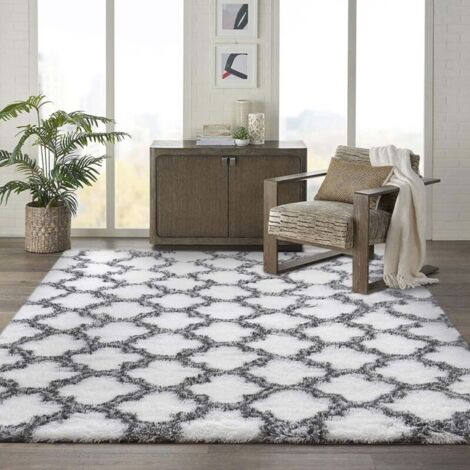 Tapis Shaggy pour chambre et salon, dégradé de couleur épais, antidérapant, doux et moelleux, forme rectangulaire confortable (blanc, 50160 cm) (1/4)