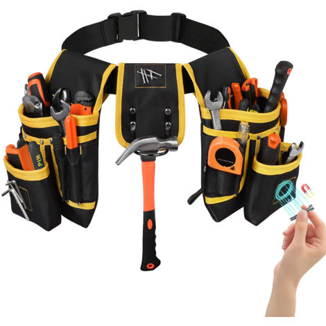 Ceinture à outils, pochette magnétique, ceintures à outils rembourrées robustes à 26 poches pour hommes, sac à outils amovible et réglable pour électricien, charpentier, chantier, tablier de travail,  (1/4)