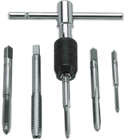 Ulisem Outil de taraudage tarauds à vis Ensemble d'outils vis à Main Filetage clé à Robinet poignée avec 6 pièces tarauds à cannelure Droite M3/M4/M5/M6 (1/5)