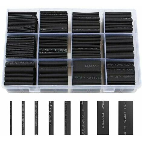 Ulisem Gaine Thermorétractable 650pcs Tube Thermorétractable Noir 8 Tailles Ratio 2:1 Gaine Thermo Retractable Kit, Noire- (1/4)