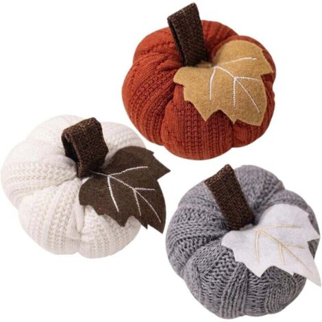 Halloween Mini Pumpkins 3PCS Décor de Citrouille en Tricot avec des citrouilles décoratives suspendues pour la Feuille pour la récolte de Thanksgiving Halloween Home Supplies (1/4)
