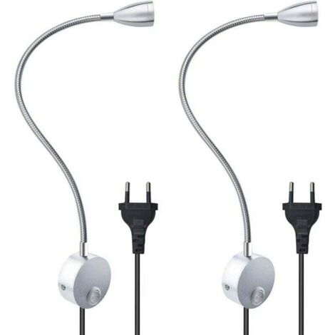 Lampe De Lecture Murale Flexible 3 W Avec Prise Européenne Et Interrupteur, Appliques Murales Pour Lire, Livres, Tête De Lit, Chambre À Coucher (2 Unités, Lumière Chaude) (1/4)