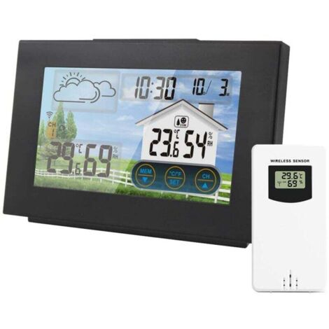 Ulisem Station Météo sans Fil Réveil électronique Snooze Thermomètre Numérique Hygromètre Intérieur sans Fil Extérieur avec Alerte Grand écran Coloré LCD/Prévisions Météo/Bouton Tactile (1/4)