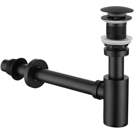 Siphon à Bouteille Acier Inoxydable Noir Sans Trop Plein Universal Robinet Lavabo Cuisine Salle de Bains Ensemble Complet Anti Odeur Installation (1/4)