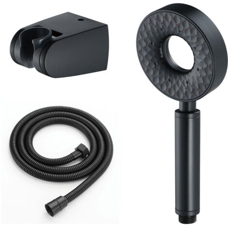 Ulisem Douche haute pression, ceinture de douche à main ronde en ABS, flexible de douche en acier inoxydable 1.5M, douchette à main 3 fonctions avec support, noir (1/5)