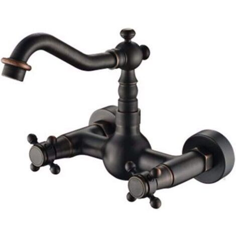 Ulisem Pastorale Européenne Lavabo en Laiton Noir Bronze Into Mur Robinet Noir Antique Tenture Robinet De Baignoire (1/4)