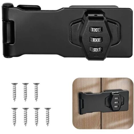 Moraillon à cadenas de 4 pouces, à combinaison à 3 chiffres, avec serrure à combinaison, en métal pour armoire de rangement, noir