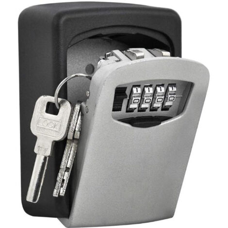 Boîte à Clés Sécurisée, Boîtier à Clefs Extérieur avec Code à 4 Chiffres, Placard à Clé, Coffre à Clé Mural, Key Lock Box, Gris (1/4)
