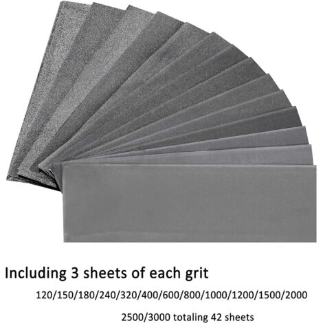 Soekavia – Papier abrasif 9 x 3,6 pouces – Grain 120 à 3000 – 42 feuilles – Pour polissage métal, bois et voitures – Carbure de silicium (1/5)