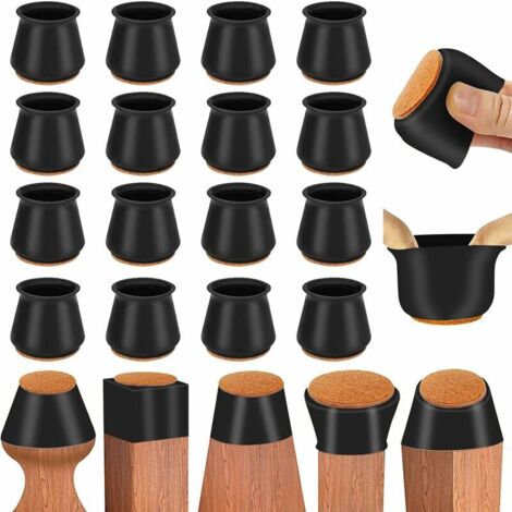 Ulisem 35-40mm Protecteurs de Sol en Silicone avec Feutre, 24 Embouts pour Pieds de Chaise en Caoutchouc, Élastique Protection Pied de Chaise et Table Noir, Couvre-jambes de Meuble, Patins en Feutre H (1/5)