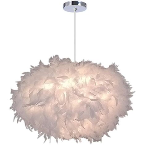 Shmshng – Lustre ovale en plumes blanches pour chambre – Ø 40cm, hauteur 25cm – Compatible ampoules LED E27 – Design moderne élégant (1/5)