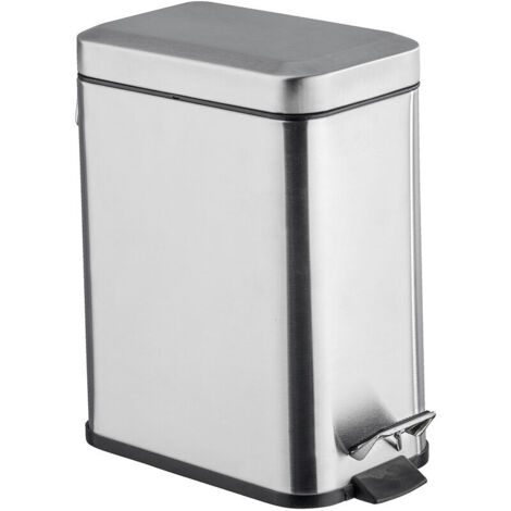 Ulisem Petite Poubelle Salle de Bain, Poubelle à pédale 5L, Square, Acier inox, 14x29,5x28 cm, aspect mat (1/4)