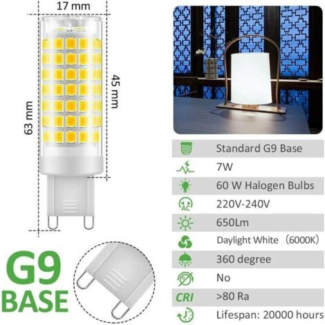 Ampoule LED G9 7W, 430LM, Blanc froid 6000K, 220-240V, NON-Dimmable, Économie d'énergie,pour Ceiling Lighting, Chambre Salon Cuisine Jardin (1/4)