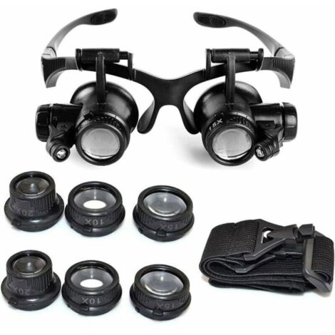 Loupe Frontale Serre-Tête Loupes avec LED Grossissements 10x, 15x, 20x, 25x Loupes pour Travail Manuel (1/4)