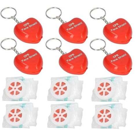 Lot de 6 masques de premiers secours pour réanimation cardio-pulmonaire, avec valve unidirectionnelle, porte-clés de poche portable pour adultes et enfants (1/5)