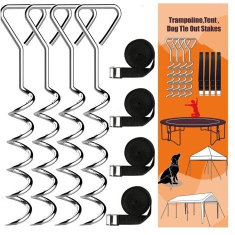 Piquets d'ancrage Spirales Sangles de Serrage Kit ancrage résistance Acier Inoxydable Fixations pour Trampoline Sécurité noir (1/4)