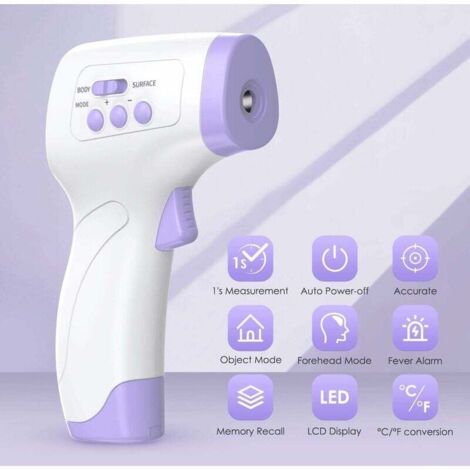 Thermomètre frontal infrarouge numérique sans contact IR Outils Fahrenheit/Celsius (℉/℃) (1/4)