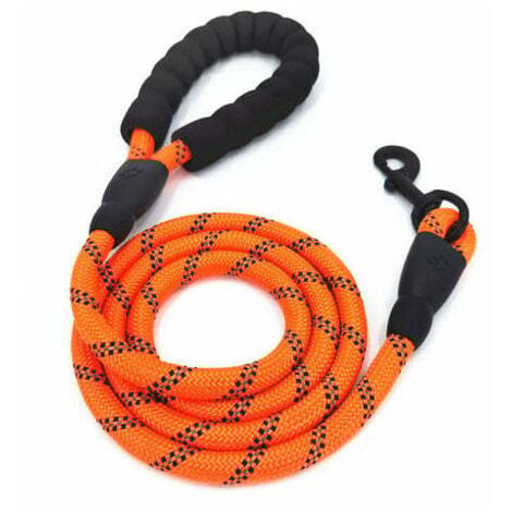 Ulisem 5Ft Reflechissant Dog Leash Fort Chien Avec Traction Poignee Rembourree Chien Roule Leads Anti Slip Poignee Corde, Orange - Orange (1/5)