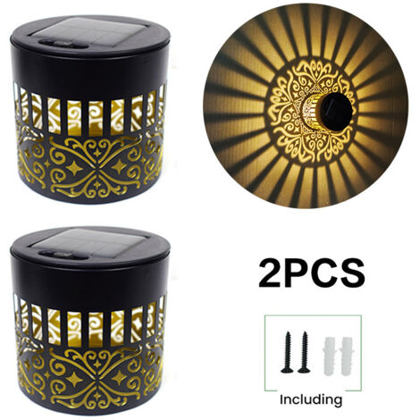 Lampes solaires de clôture, imperméabilisation, appliques murales d'extérieur à énergie solaire, éclairage décoratif jaune chaud pour jardin, terrasse et arrière-cour (1/4)