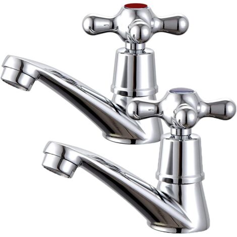 Lot de 2 robinets de lavabo simples, robinets en métal pour eau froide, robinets de lavabo bleus, robinets de lavabo rouges