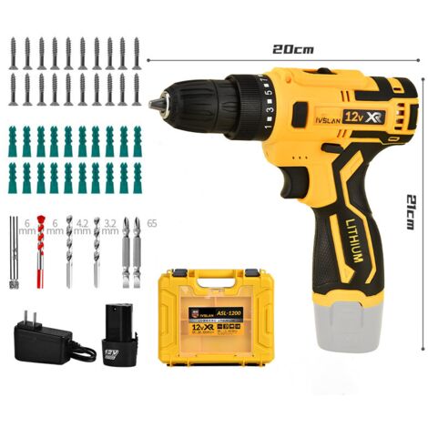 Perceuse Electrique Sans Fil 12V Puissante Légère Perceuse Visseuse à Percussion Avec Batterie Chargeur Idéal Pour Travaux Rénovation (1/4)