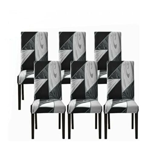 Lot de 6 housses de chaise de salle à manger extensibles (noir géométrique, lot de 6), housses de chaise universelles lavables, housses de chaise faciles à nettoyer pour la décoration de salle à mange (1/5)