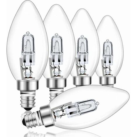 Ampoule halogène E14 42 W à intensité variable, ampoule halogène C35 transparente, blanc chaud 2700 K, ampoule à vis, convient pour suspension, applique, lampe de table, 650 lm, lot de 5 [niveau d'éco (1/4)