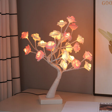 Lampe de table en forme d'arbre à roses - Idéale pour la décoration de la maison, les anniversaires, la Saint-Valentin et Noël (orange + jaune) (1/2)