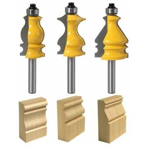XVX Lot de 3 fraises à défoncer pour moulures architecturales, 8mm Queue Outil de Coupe de Fraisage du Bois Fraise à Bois Tiroir Couteau à Découper Outils Menuisier Routeur Bit de Fraisage (1/5)