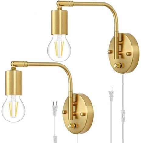 Applique murale E27 avec Interrupteur et Prise,Lampe Murale Réglable en Or et Métal, Lampe de Chevet Lampe de Lecture avec Câble, Lampe Rétro Industrielle Intérieur pour Salon, Chambre, Bureau, (1/4)