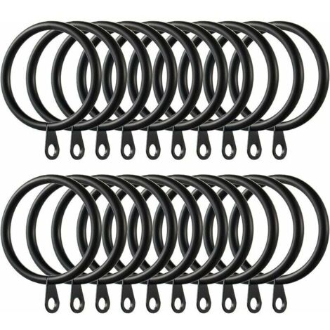 Ulisem Anneaux de rideau en métal pour rideaux et tringles, diamètre intérieur de 38 mm, ensemble de 60 pièces de couleur noire. (1/5)