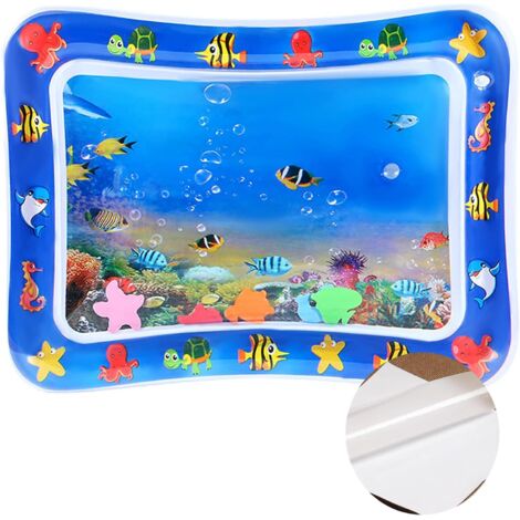 Tapis d'eau gonflable pour chat, épais, frais et confortable (50 x 65 cm, poissons tropicaux)