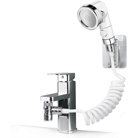 Pommeau de douche sans impact, ensemble de douche réglable pour robinet de salle de bain - douchette avec connecteur rapide, tuyau détachable, douchette pour laver les cheveux, pour le bain des animau (1/5)