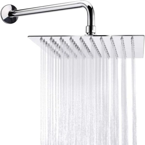 Pommeau de douche haute pression, grand pommeau carré en acier inoxydable 304 avec tube de 30 cm, pommeau de douche fixe pour salle de bain, économie d'eau (1/5)