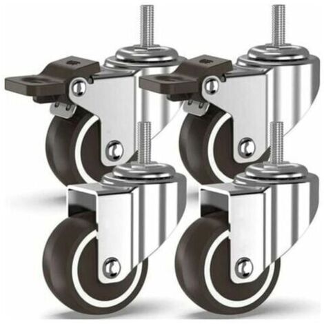 50 mm Roulettes pivotantes 4 à tiges filetées, roulettes pour meubles, roues à freins pour transport industriel de planches (avec tiges M10, 2 avec freins, 2 sans freins) (1/4)