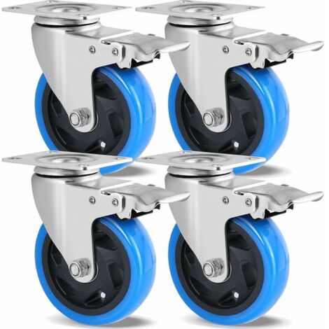 Ulisem – Lot de 4 roulettes pivotantes 100mm – Charge lourde jusqu'à 600kg – Caoutchouc anti-traces – Frein et rotation 360° – Pour sols durs